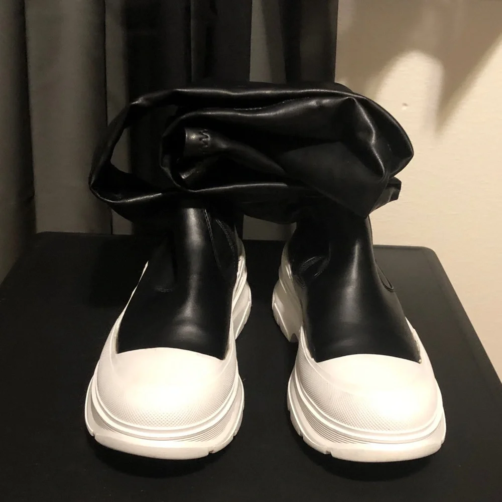 Women's Black Over-the-Knee Boots with White Sole